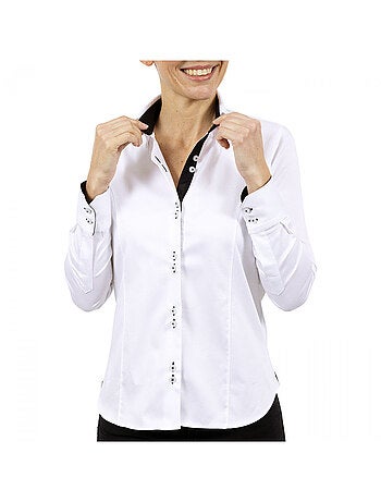 Chemise femme double col coupe cintrée CARINA2 Andrew Mac Allister Blanc , Bleu , 38