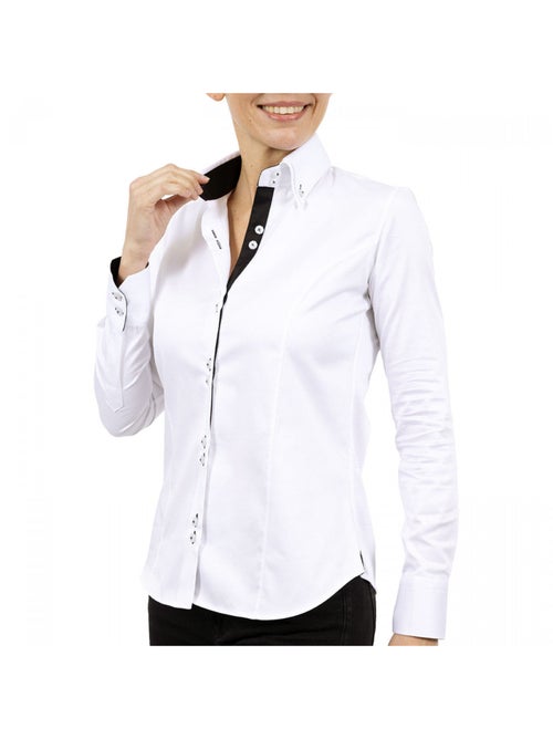 Chemise femme double col coupe cintrée CARINA2 Andrew Mac Allister Blanc , Noir , 42 - Kiabi