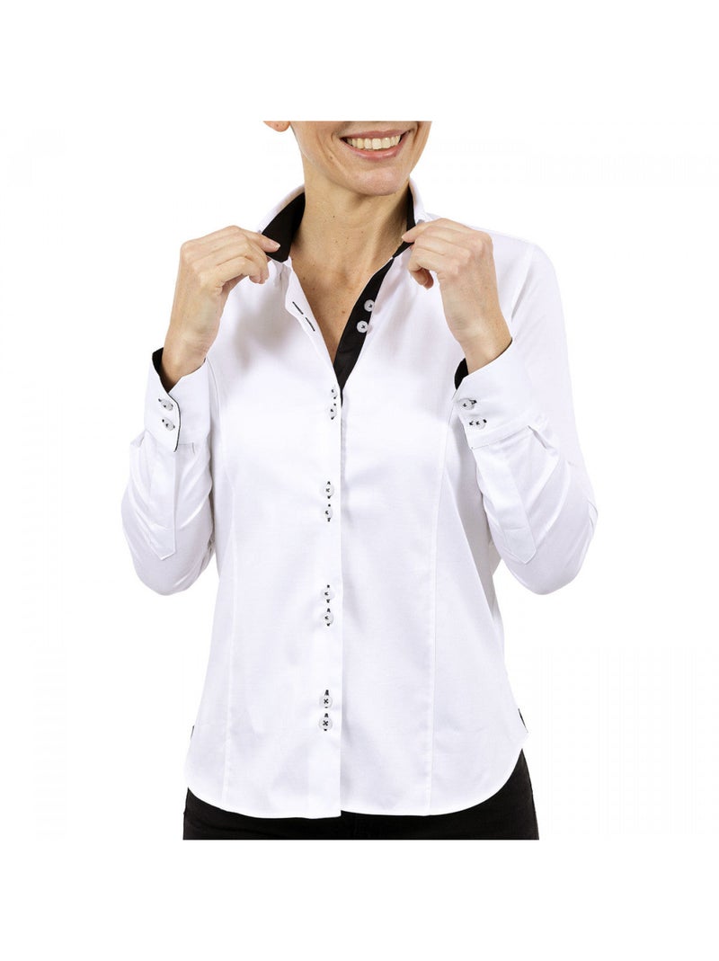 Chemise femme double col coupe cintrée CARINA2 Andrew Mac Allister Blanc , Noir , 42 Blanc Noir - Kiabi