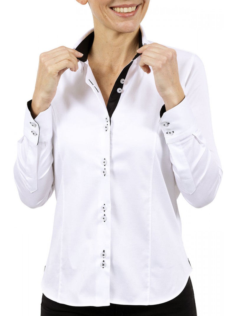 Chemise femme double col coupe cintrée CARINA2 Andrew Mac Allister Blanc Noir - Kiabi