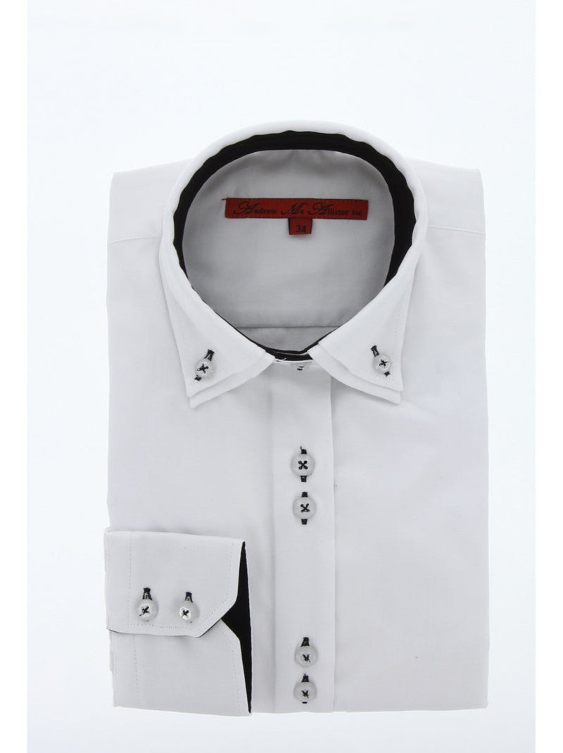 Chemise femme double col coupe cintrée CARINA2 Andrew Mac Allister Blanc Noir - Kiabi