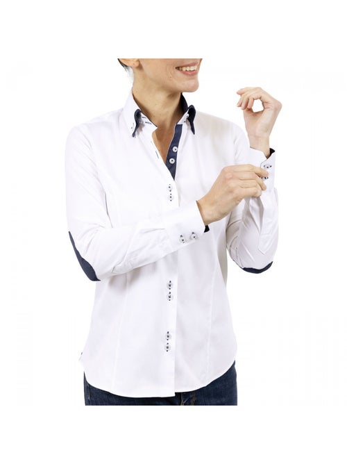 Chemise femme double col coupe cintrée DOBLA Andrew Mac Allister Blanc , Bleu , 46 - Kiabi