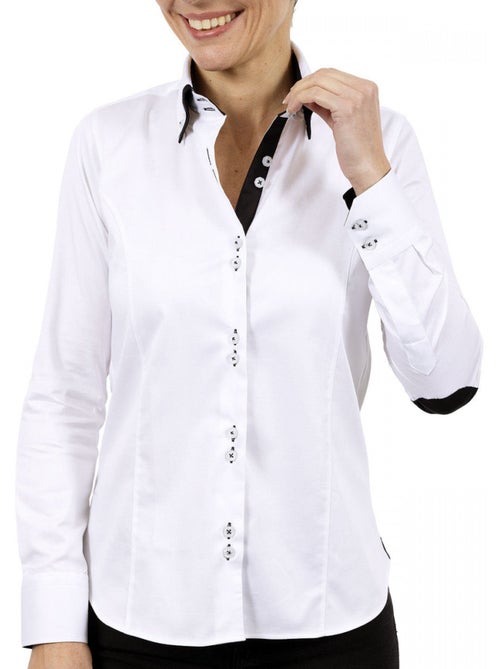 Chemise femme double col coupe cintrée DOBLA Andrew Mac Allister Blanc , Noir , 36 - Kiabi Chemise femme double col coupe cintrée DOBLA Andrew Mac Allister Blanc , Noir , 36 - Kiabi