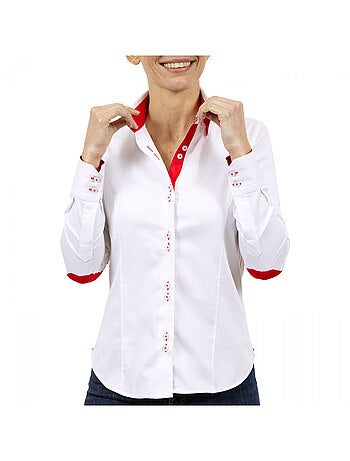 Chemise femme double col coupe cintrée DOBLA Andrew Mac Allister Blanc , Rouge , 42