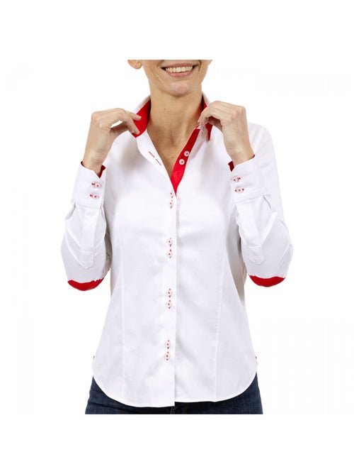 Chemise femme double col coupe cintrée DOBLA Andrew Mac Allister Blanc , Noir , 40 - Kiabi