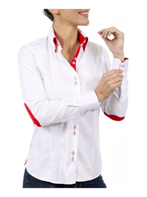 Chemise femme double col coupe cintrée DOBLA Andrew Mac Allister Blanc , Rouge , 38 - Kiabi