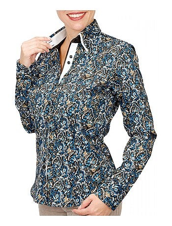 Chemise femme double col imprimée coupe cintrée PENNY Andrew Mac Allister Bleu , 34