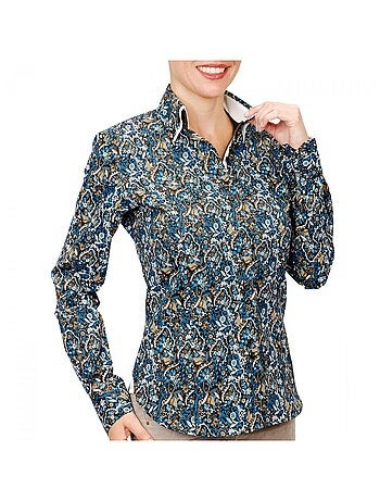 Chemise femme double col imprimée coupe cintrée PENNY Andrew Mac Allister Bleu , 34