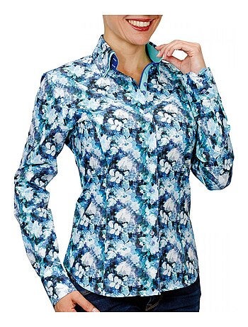 Chemise femme double col imprimée coupe cintrée PENNY Andrew Mac Allister Bleu , 34