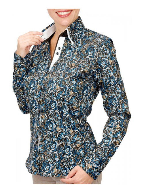 Chemise femme double col imprimée coupe cintrée PENNY Andrew Mac Allister Bleu , 34 - Kiabi