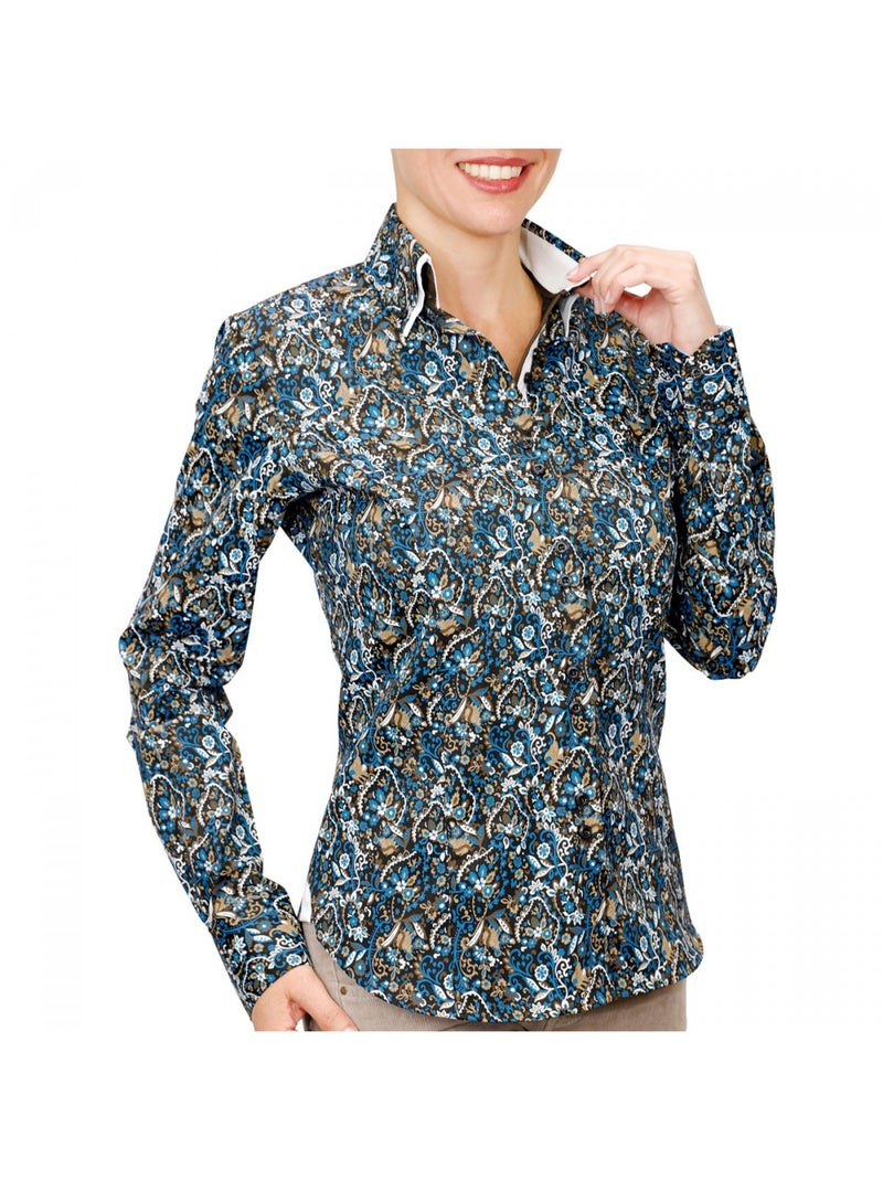 Chemise femme double col imprimée coupe cintrée PENNY Andrew Mac Allister Bleu , 34 Bleu - Kiabi