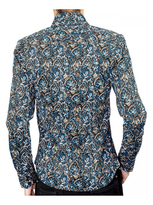 Chemise femme double col imprimée coupe cintrée PENNY Andrew Mac Allister Bleu , 34 - Kiabi