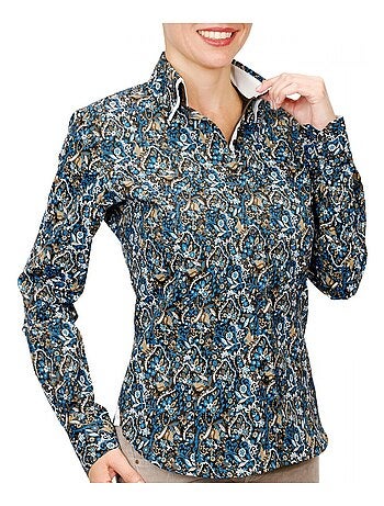 Chemise femme double col imprimée coupe cintrée PENNY Andrew Mac Allister Bleu , 34
