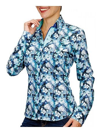 Chemise femme double col imprimée coupe cintrée PENNY Andrew Mac Allister Bleu , 34