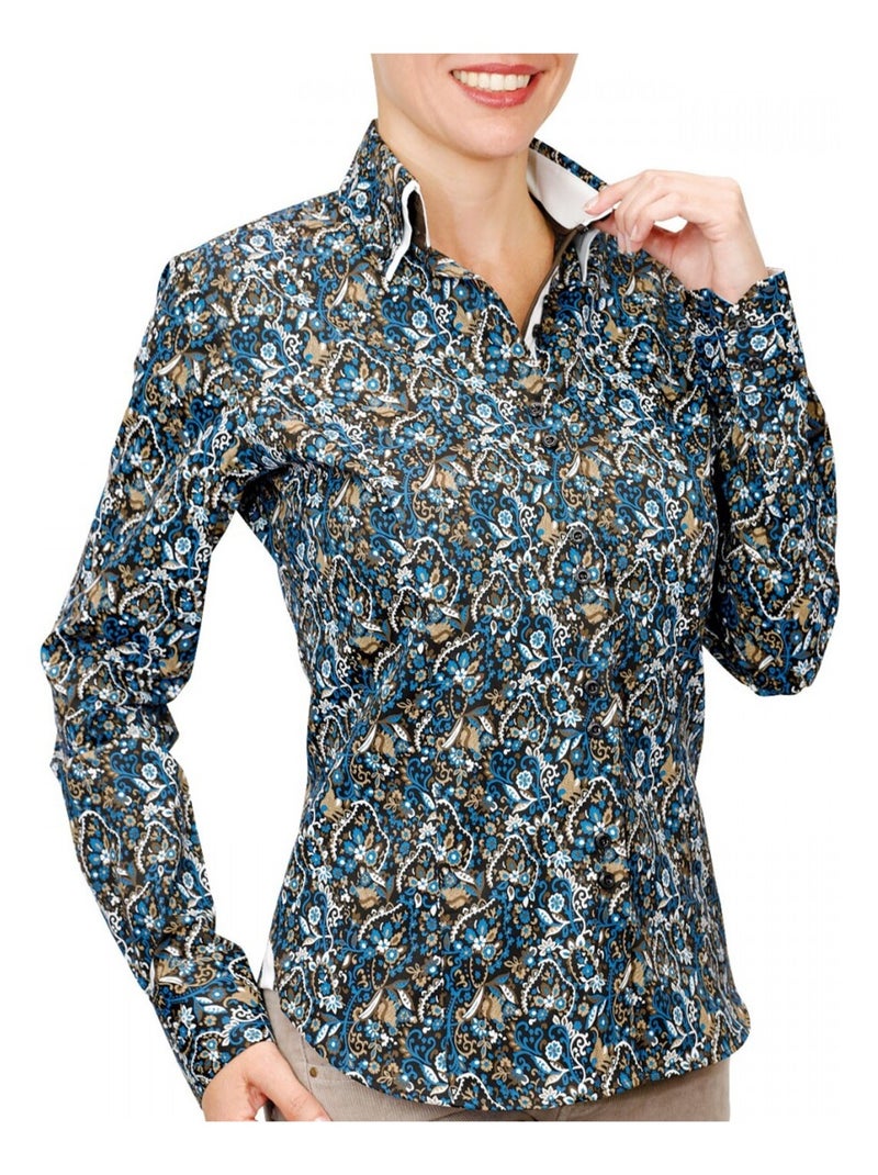 Chemise femme double col imprimée coupe cintrée PENNY Andrew Mac Allister Vert , 40 Vert - Kiabi