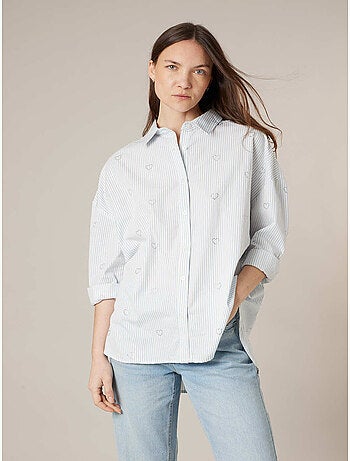 Chemise femme en coton brodories coeur 'Deeluxe'