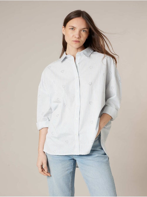 Chemise femme en coton brodories coeur 'Deeluxe' - Kiabi