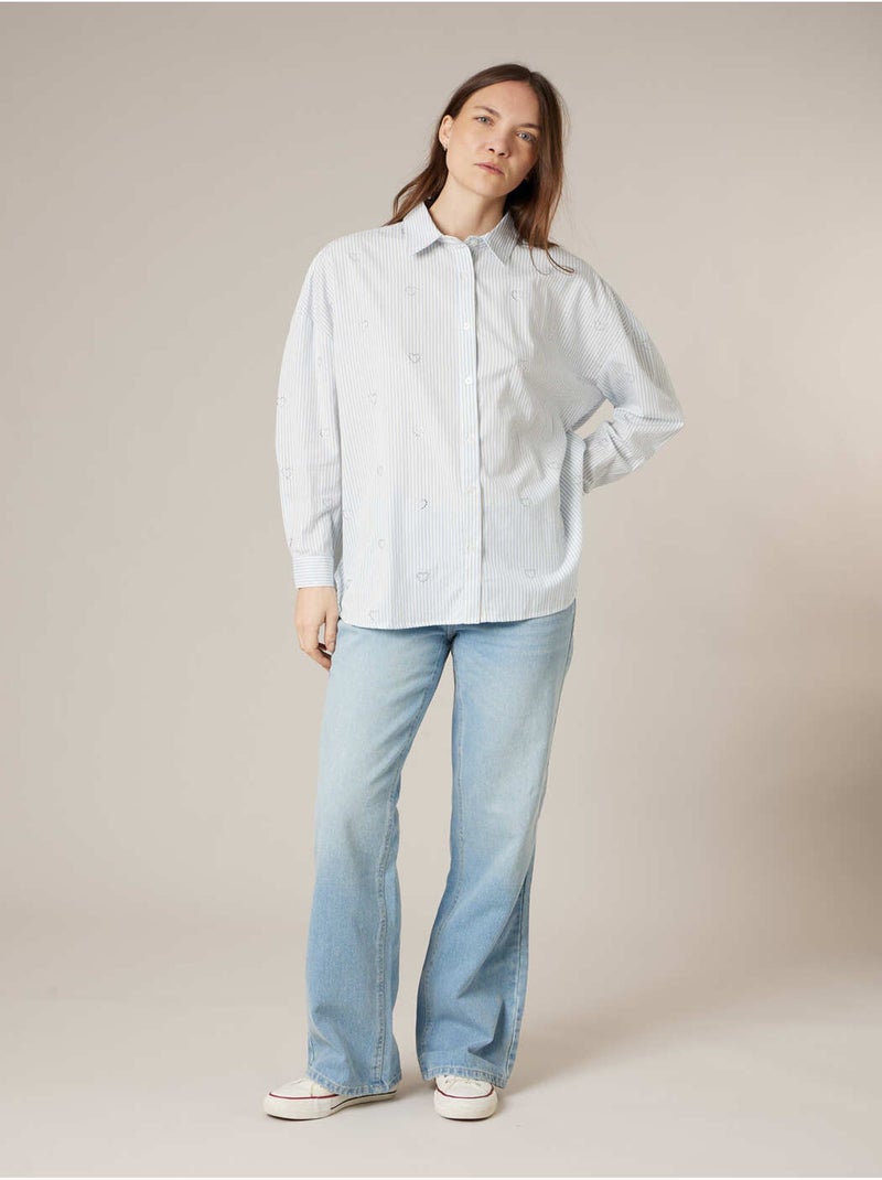 Chemise femme en coton brodories coeur 'Deeluxe' Bleu - Kiabi