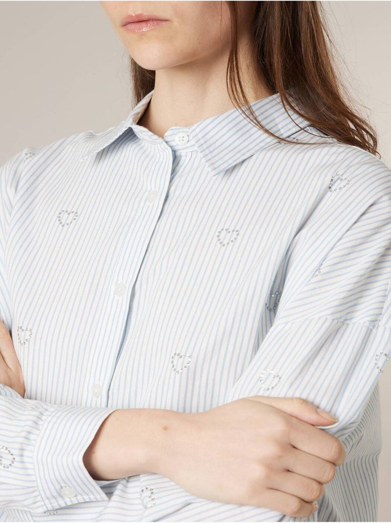 Chemise femme en coton brodories coeur 'Deeluxe' Bleu - Kiabi
