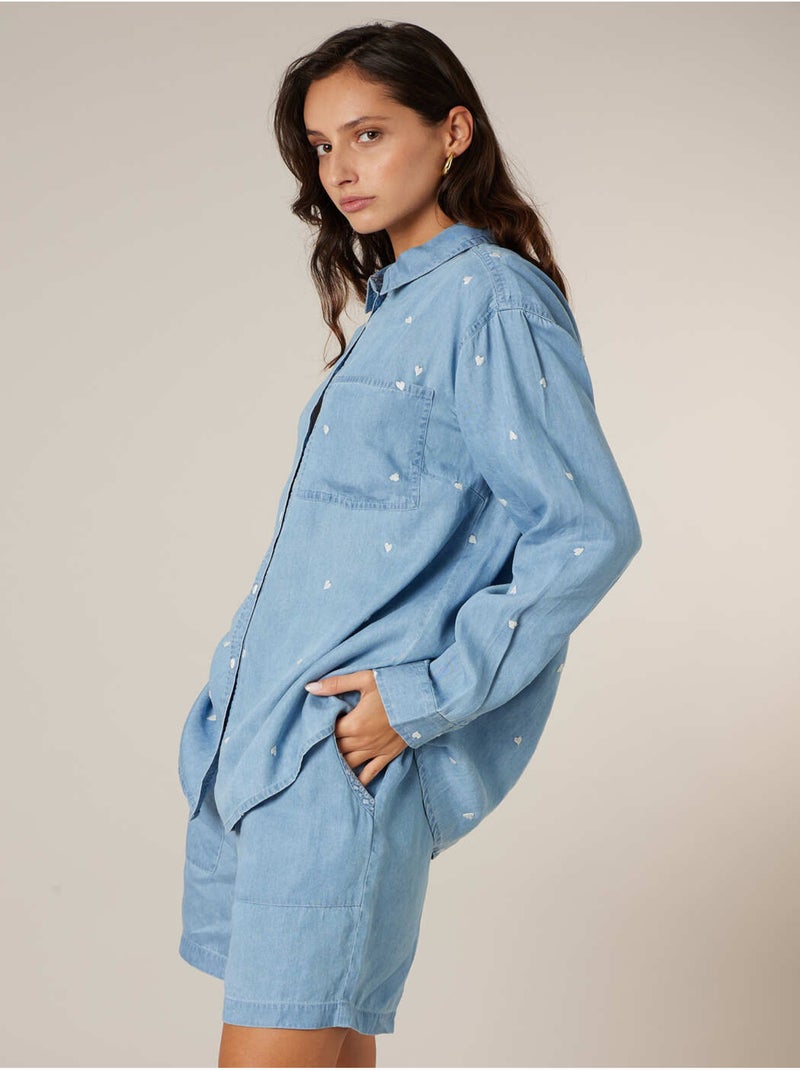 Chemise femme en lyocell et coton 'Deeluxe' Bleu - Kiabi