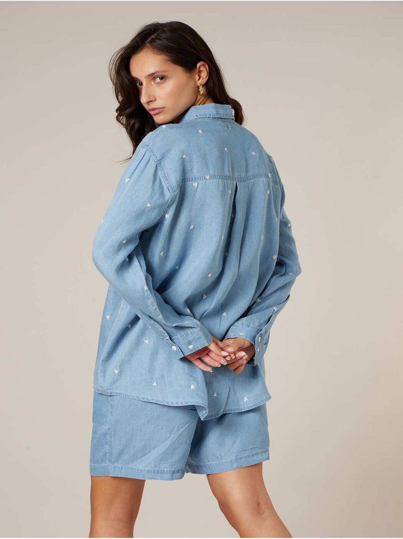 Chemise femme en lyocell et coton 'Deeluxe' Bleu - Kiabi