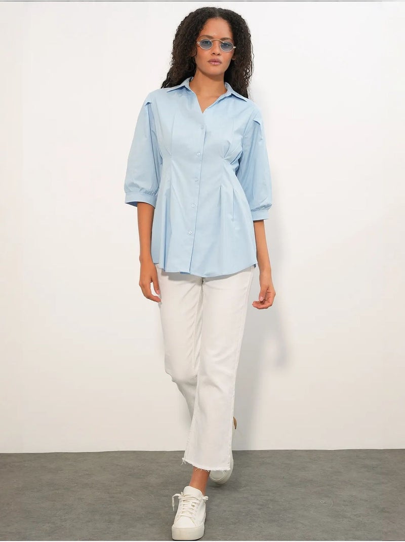 Chemise femme en mélange de coton bdart Bleu ciel - Kiabi