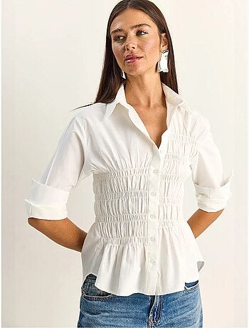 Chemise femme en popeline de mélange de coton coupe normale lucci