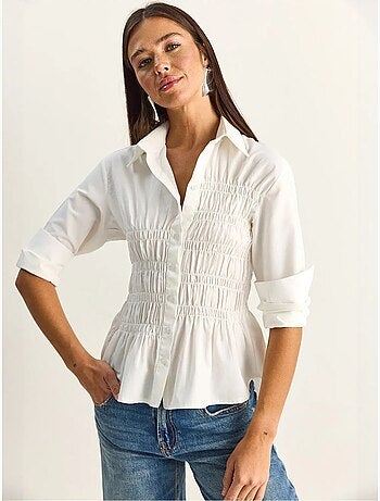 Chemise femme en popeline de mélange de coton coupe normale lucci