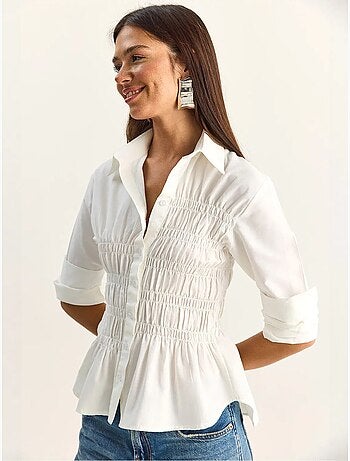 Chemise femme en popeline de mélange de coton coupe normale lucci