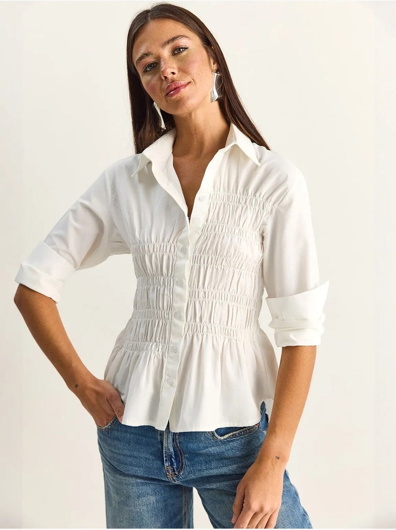Chemise femme en popeline de mélange de coton coupe normale lucci Blanc - Kiabi