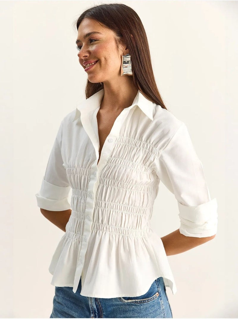 Chemise femme en popeline de mélange de coton coupe normale lucci Blanc - Kiabi