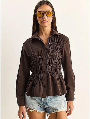 Chemise femme en popeline de mélange de coton coupe normale lucci