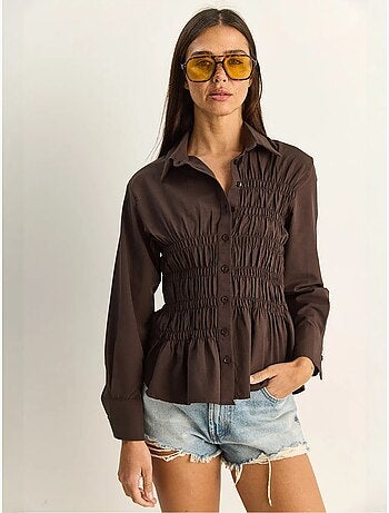 Chemise femme en popeline de mélange de coton coupe normale lucci