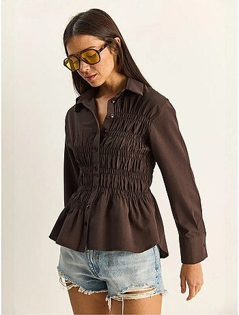 Chemise femme en popeline de mélange de coton coupe normale lucci
