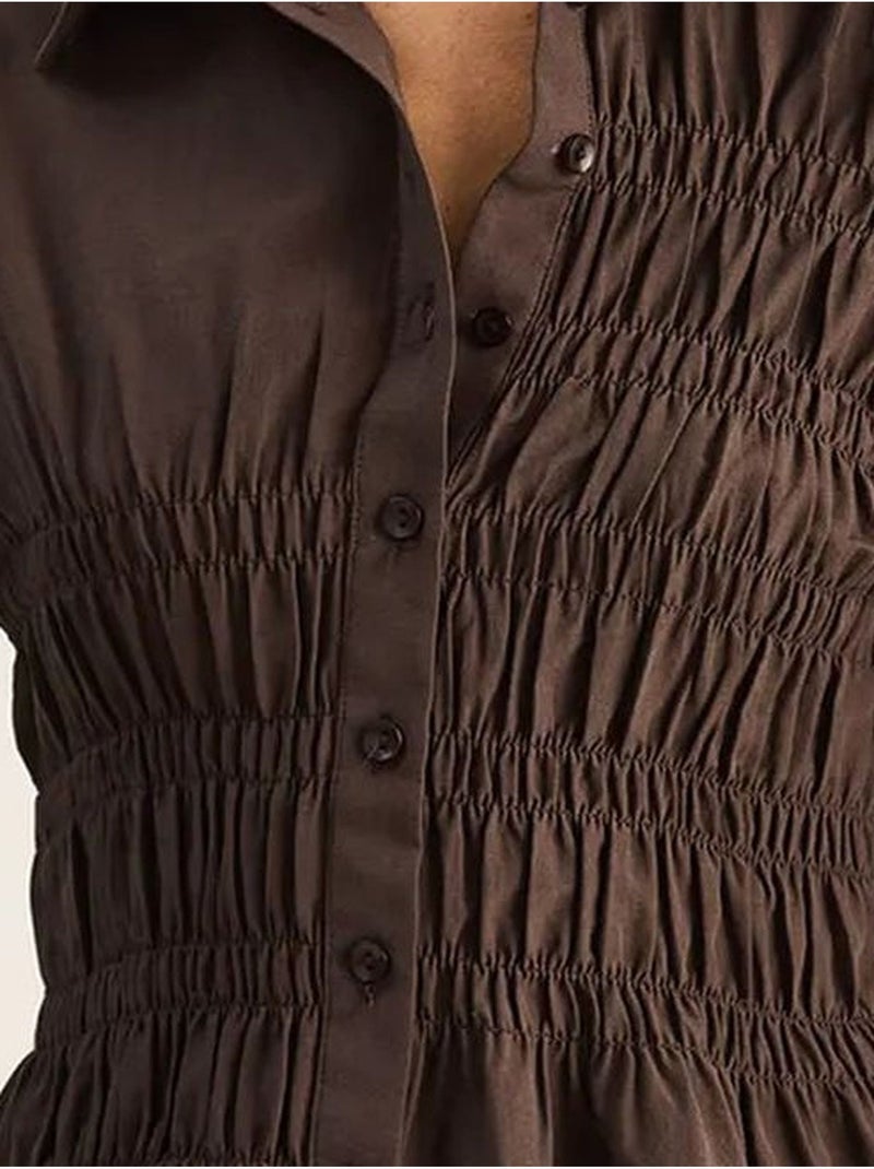 Chemise femme en popeline de mélange de coton coupe normale lucci Marron - Kiabi