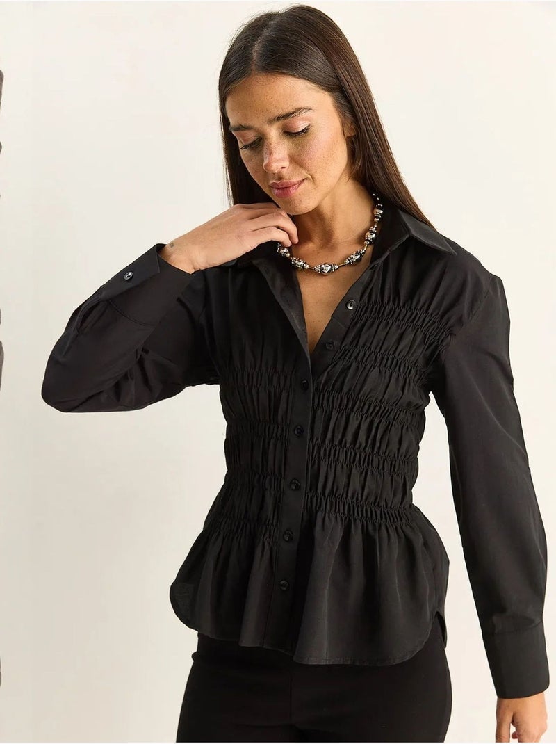 Chemise femme en popeline de mélange de coton coupe normale lucci Noir - Kiabi