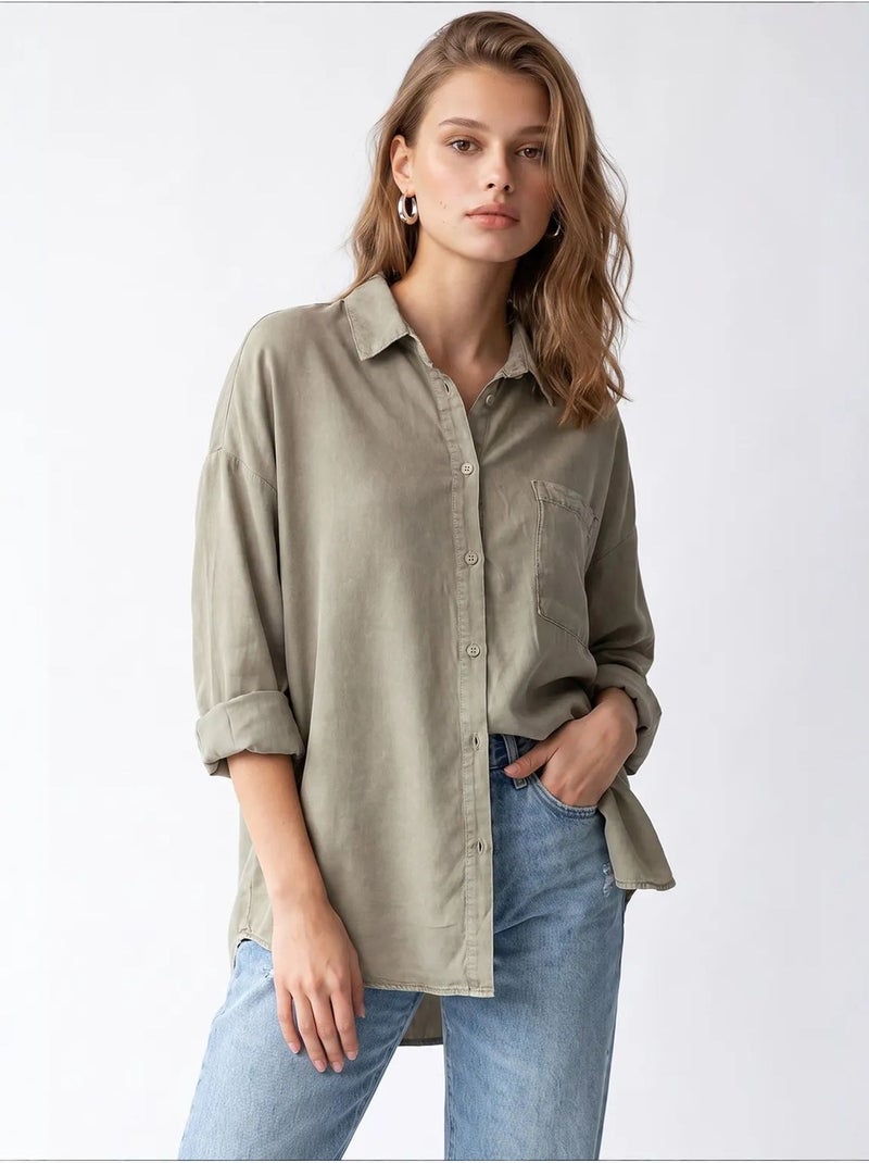 Chemise femme en tencel mixray Kaki - Kiabi