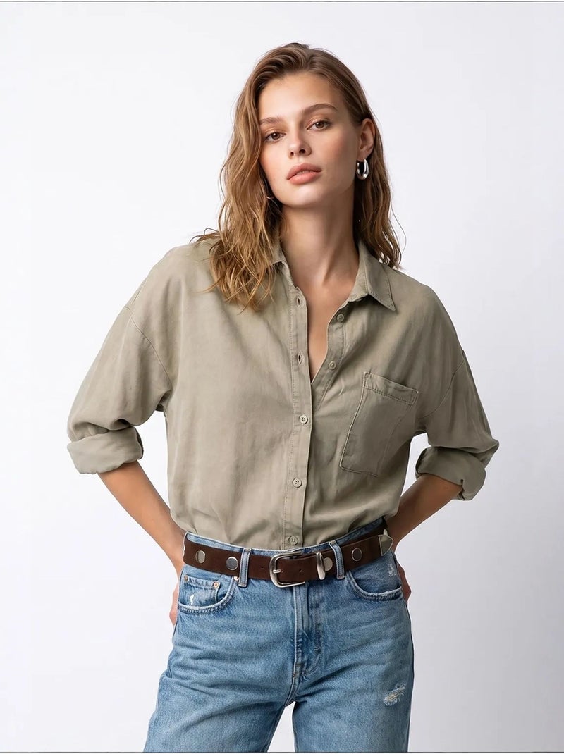 Chemise femme en tencel mixray Kaki - Kiabi