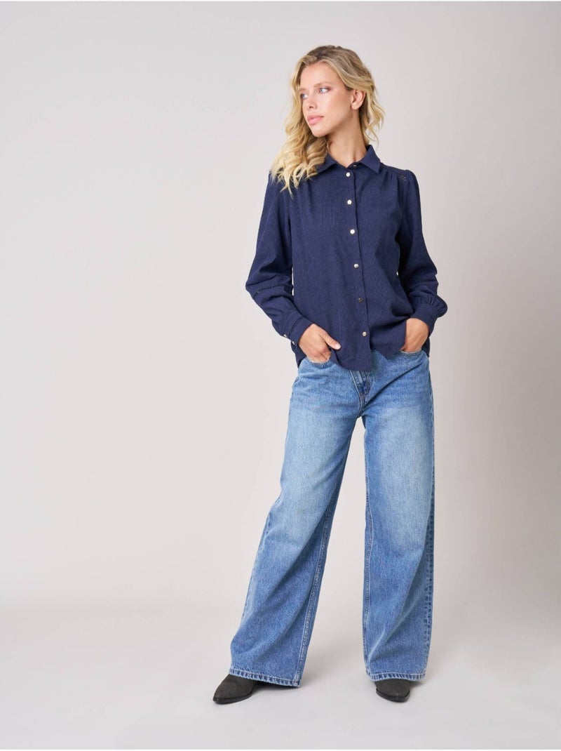 Chemise femme en velours côtelé 'deeluxe' Bleu marine - Kiabi