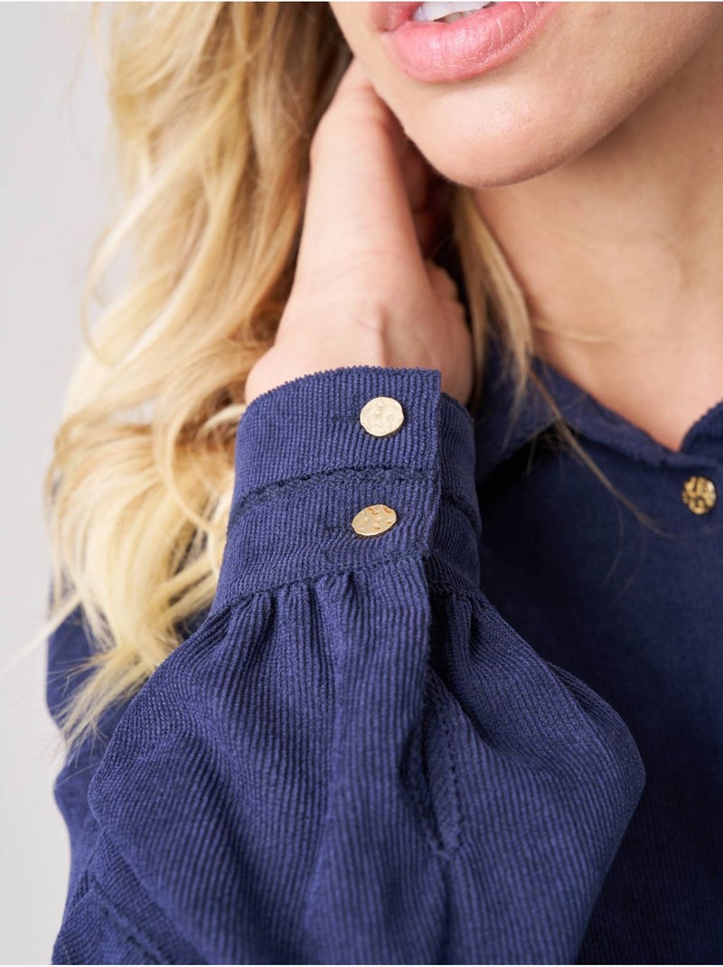 Chemise femme en velours côtelé 'deeluxe' Bleu marine - Kiabi