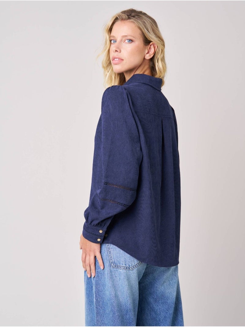 Chemise femme en velours côtelé 'deeluxe' Bleu marine - Kiabi
