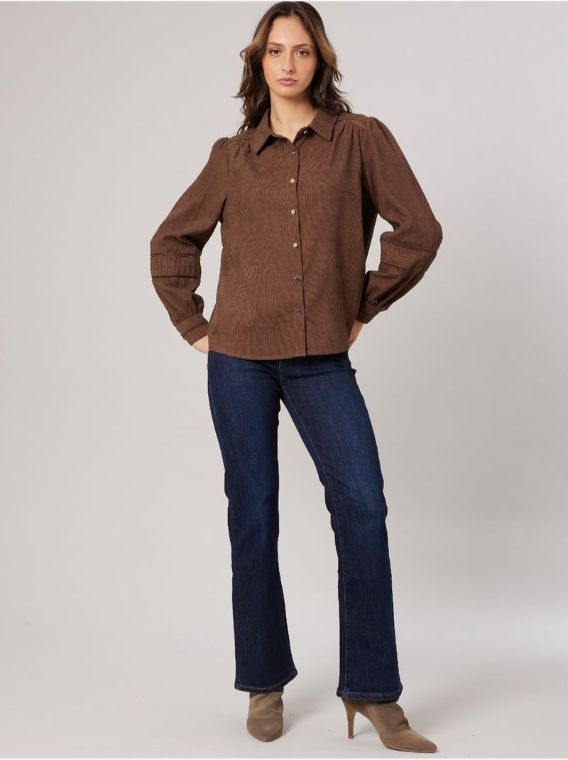 Chemise femme en velours côtelé 'deeluxe' Marron clair - Kiabi