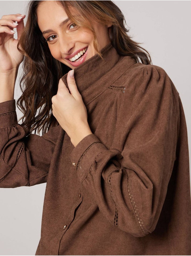 Chemise femme en velours côtelé 'deeluxe' Marron clair - Kiabi