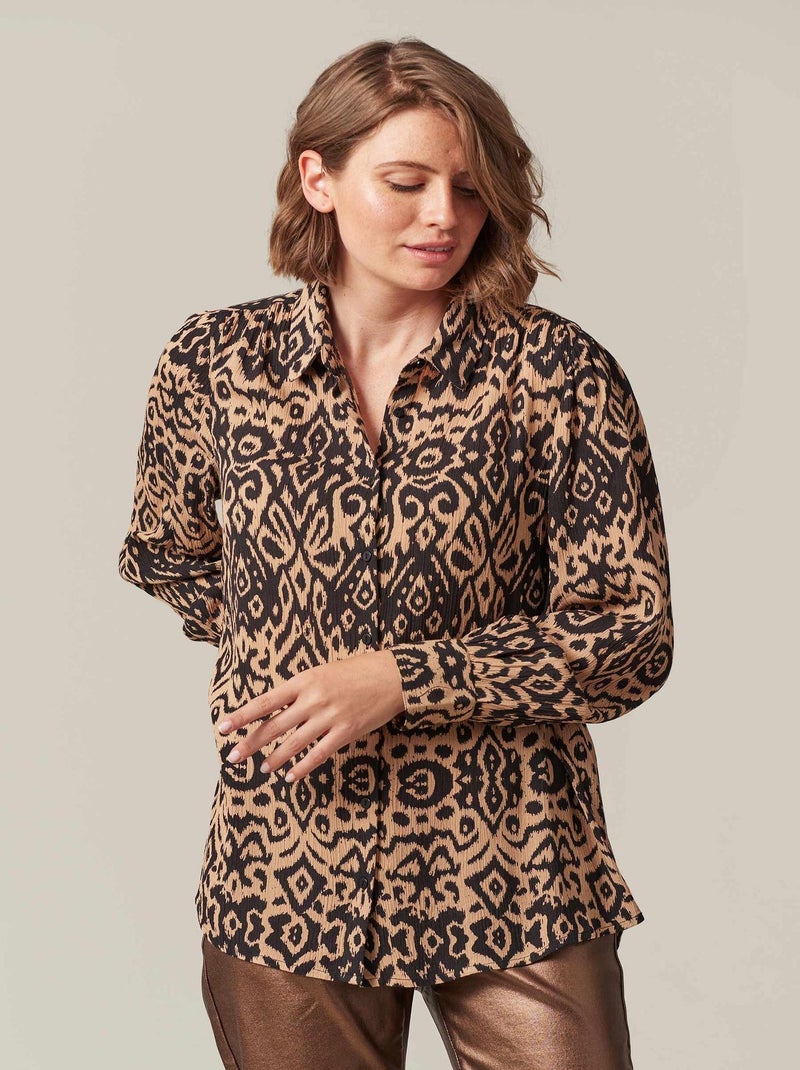 Chemise femme en viscose à motifs ethniques 'Deeluxe' Gris taupe - Kiabi