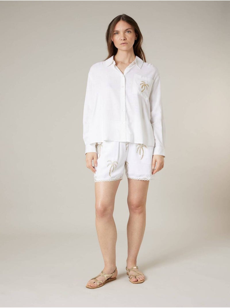 Chemise femme estivale ajourée en lin 'Deeluxe' Blanc - Kiabi