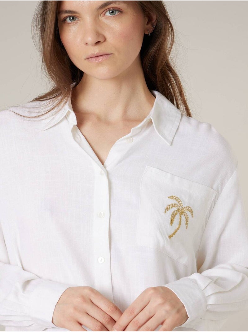 Chemise femme estivale ajourée en lin 'Deeluxe' Blanc - Kiabi
