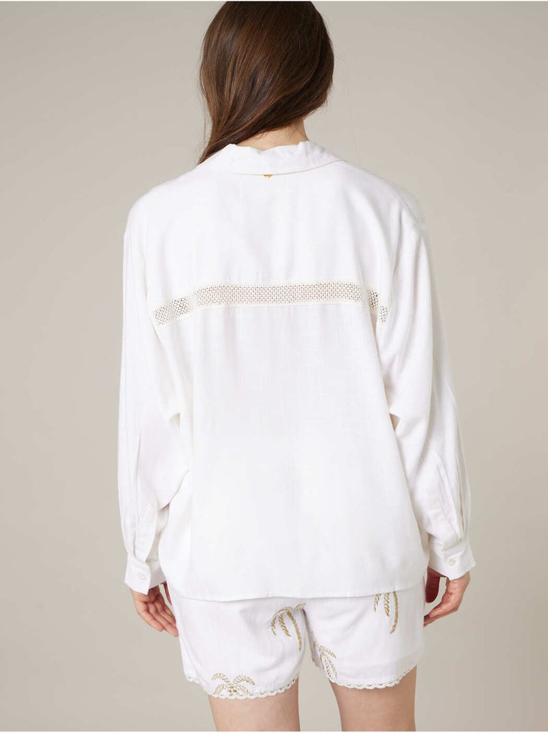 Chemise femme estivale ajourée en lin 'Deeluxe' Blanc - Kiabi