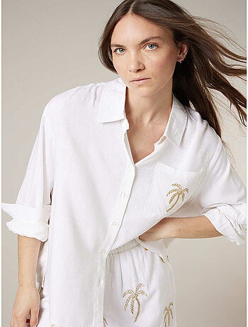 Chemise femme estivale ajourée en viscose et lin 'deeluxe'