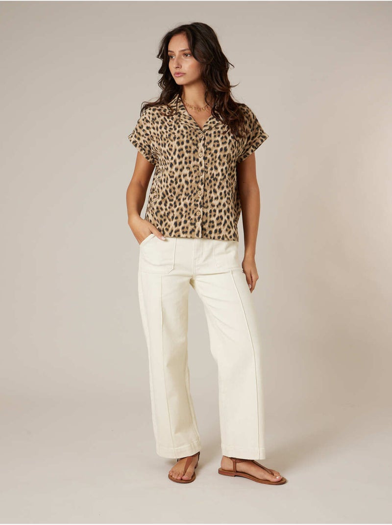 Chemise femme imprimé léopard 'Deeluxe' Beige - Kiabi