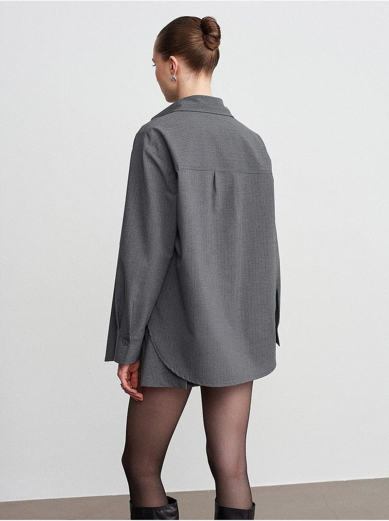 Chemise femme longue oversize à poche dilvin Gris Noir - Kiabi
